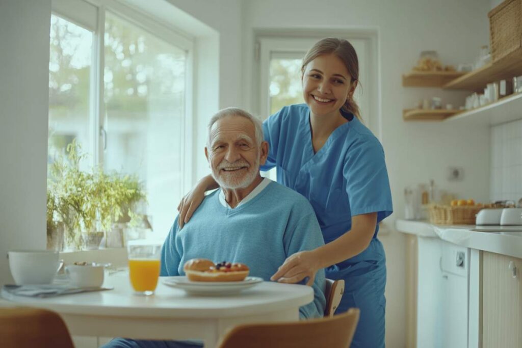 Un homme âgée et une nurse