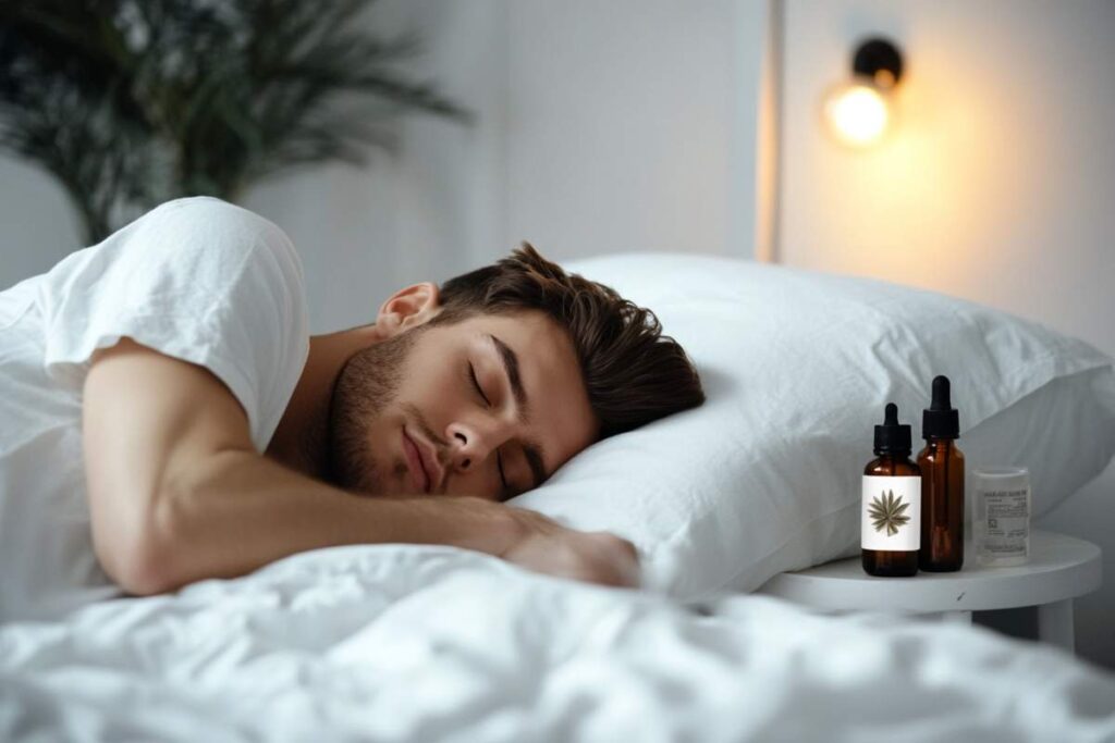 homme qui dort bien et huile de CBD